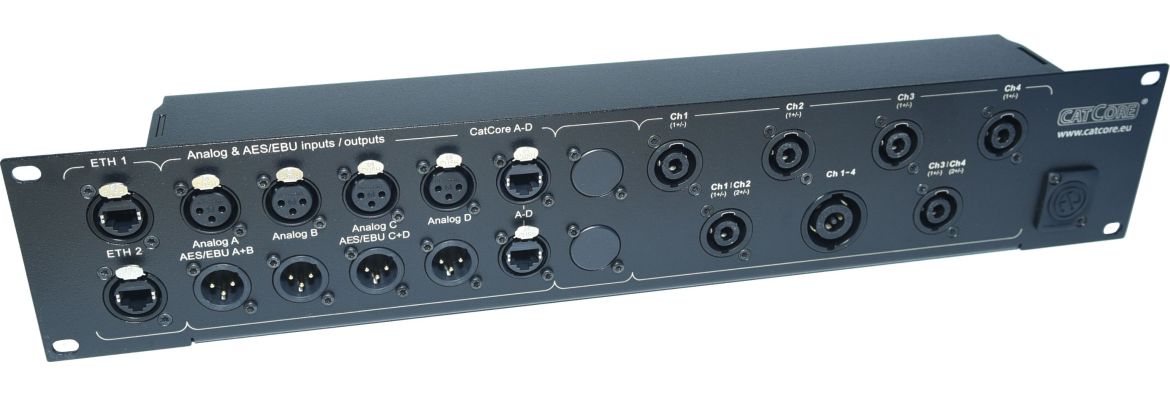 Lautsprecherblende für 4-Kanal Amps mit CatCore und Spakon 4- und 8pol, z.B. Lacoustics LA4X LA12X