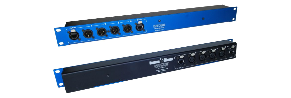 blaue Stagebox für Rack, XLR auf Ethercon / Cat, Link output