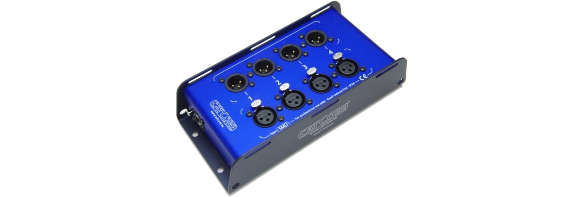 Cat box blau, zweireihig, mit XLR und RJ45/Ethercon, Link output