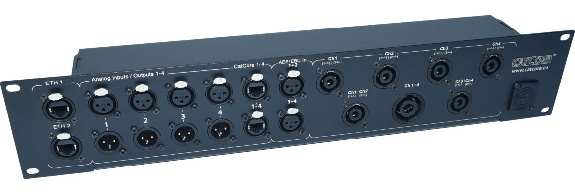 Lautsprecherblende für 4-Kanal Amps mit CatCore und Spakon 4- und 8pol, z.B. Powersoft X4, Outline XO4, LABGruppen PLM
