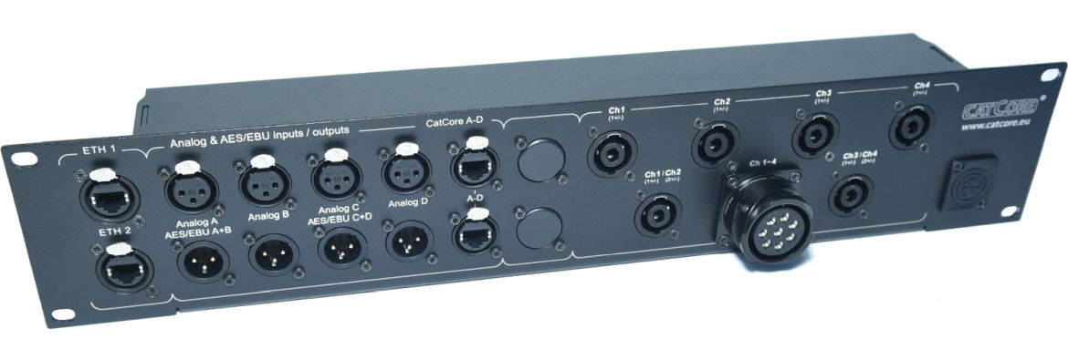 Lautsprecherblende für 4-Kanal Amps mit CatCore und Spakon 4- und 8pol, z.B. Lacoustics LA4X LA12X