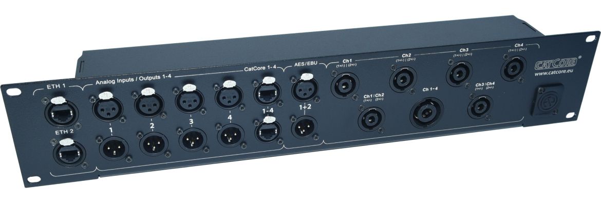 Lautsprecherblende für 4-Kanal Amps mit CatCore und Spakon 4- und 8pol, z.B. für Powersoft T304, T604, T904