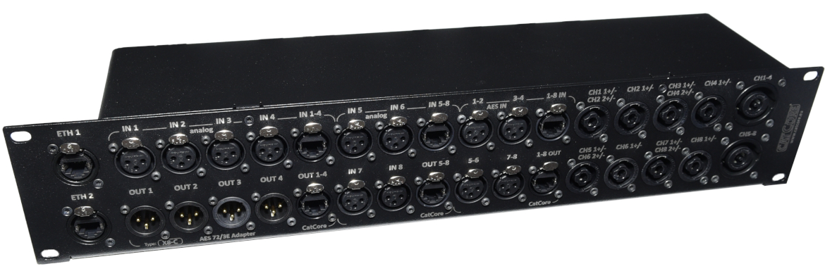 Lautsprecherblende für 8-Kanal Amps mit Spakon 4- und 8pol, XLR in/out, AES3 in/out, z.B. für Powersoft X8, Outline XO8, Void Acoustic 