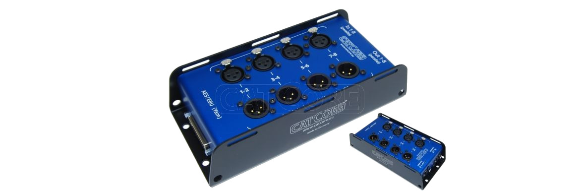 CatCore Stagebox zweireihig für SubD25 nach Yamaha Pinblegung auf 8x XLR und 2x CatCore